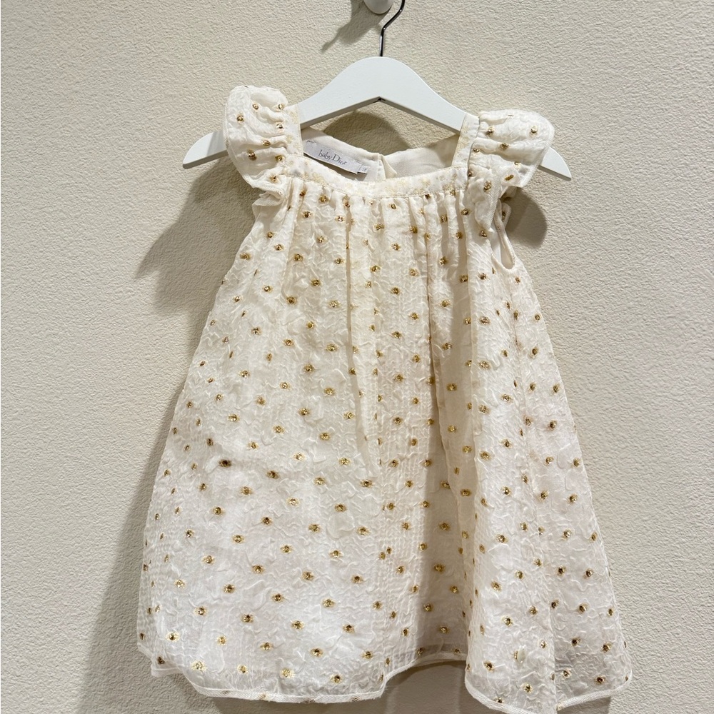 Baby Dior White and Gold Polka Dot Dress in size 18 month